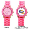 Silicone Analog Wrist Watch w/ Round Dial- LIGHT PINK